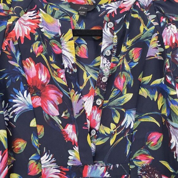 J Crew Shirt Womens XXS Petite Floral Silk Pleated Blouse Button Front K1823 - Picture 3 of 13